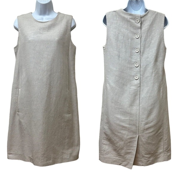 'S MAX MARA Alda Striped Cotton Silk Button Back Dress Size‎ US 8 - Picture 1 of 14